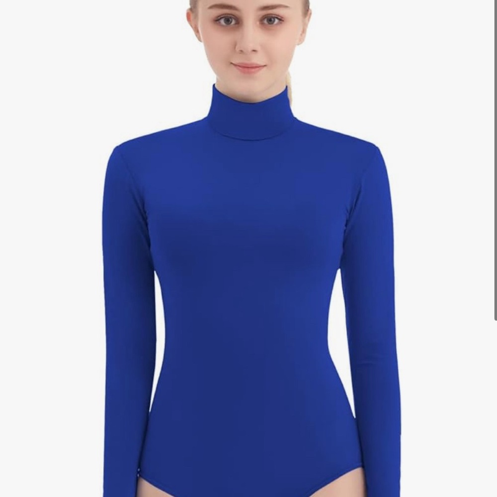 Blue Fitted Long Sleeve Bodysuit